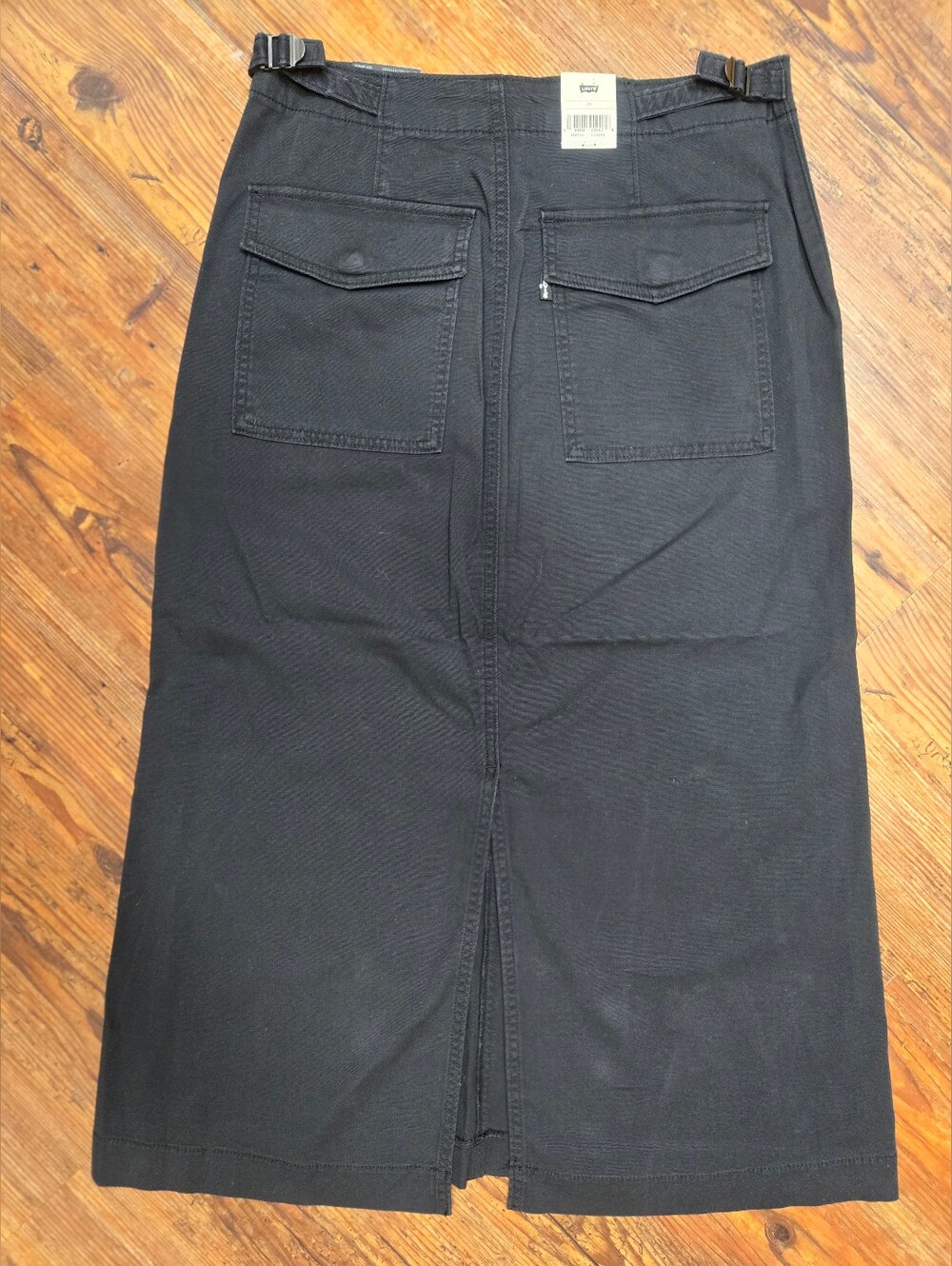 Levi's cinched long black skirt 8/29 nwt pockets adj. waist split so cute goth - Picture 2 of 15